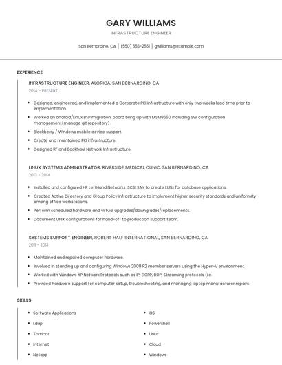 Infrastructure Engineer Resume