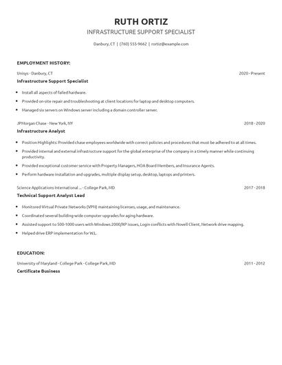 Infrastructure Support Specialist Resume