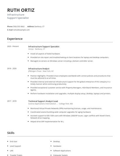 Infrastructure Support Specialist Resume