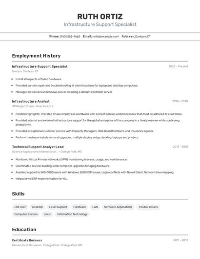 Infrastructure Support Specialist Resume