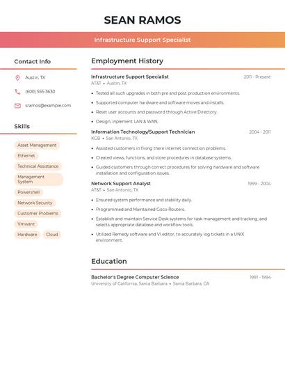 Infrastructure Support Specialist Resume