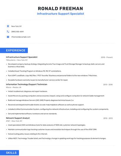 Infrastructure Support Specialist Resume