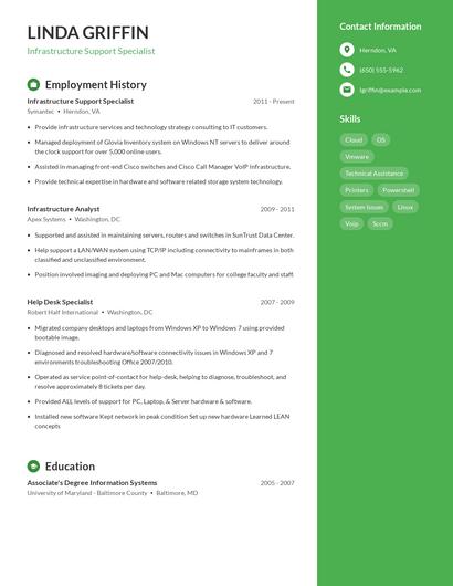 Infrastructure Support Specialist Resume