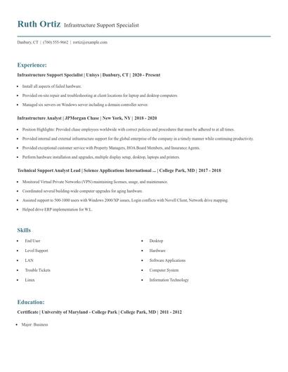 Infrastructure Support Specialist Resume