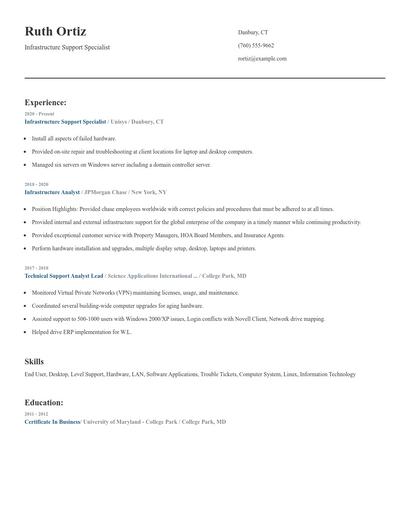 Infrastructure Support Specialist Resume