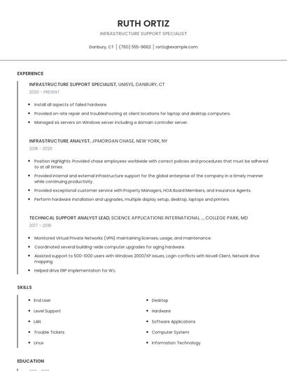 Infrastructure Support Specialist Resume