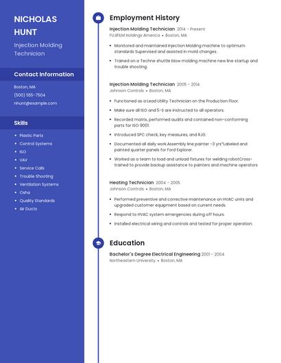 Injection Molding Technician Resume