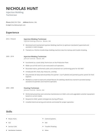 Injection Molding Technician Resume