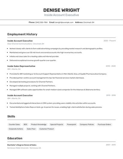 Inside Account Executive Resume
