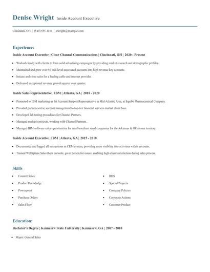 Inside Account Executive Resume