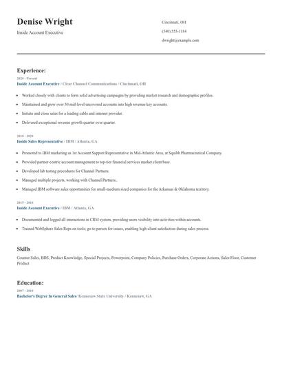 Inside Account Executive Resume