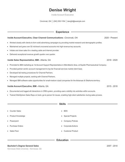 Inside Account Executive Resume