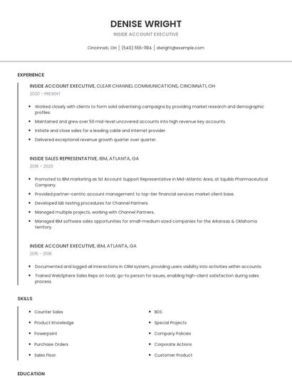 Inside Account Executive Resume