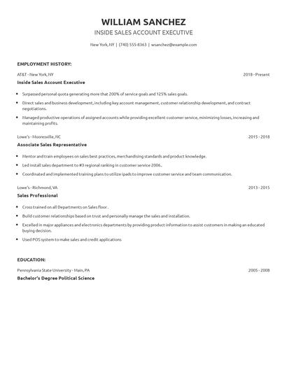 Inside Sales Account Executive Resume