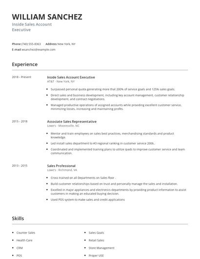 Inside Sales Account Executive Resume
