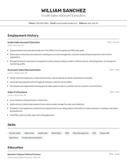 Inside Sales Account Executive Resume