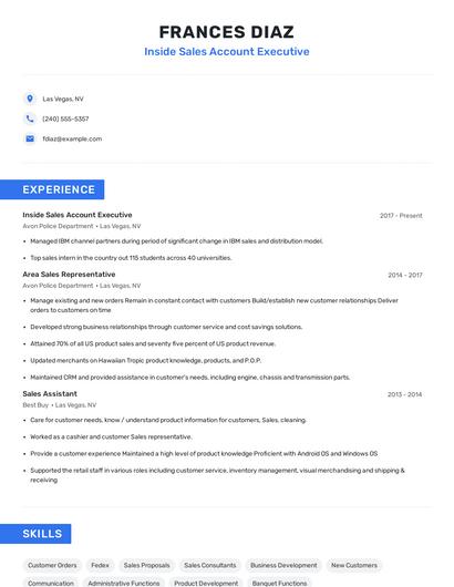 Inside Sales Account Executive Resume