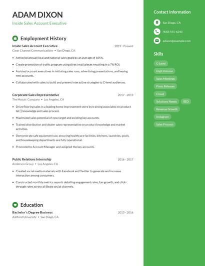 Inside Sales Account Executive Resume