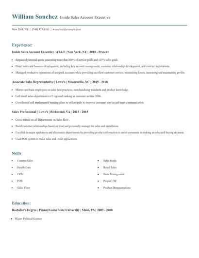 Inside Sales Account Executive Resume