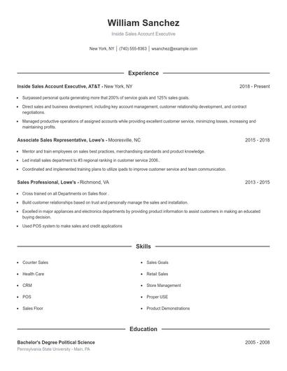 Inside Sales Account Executive Resume