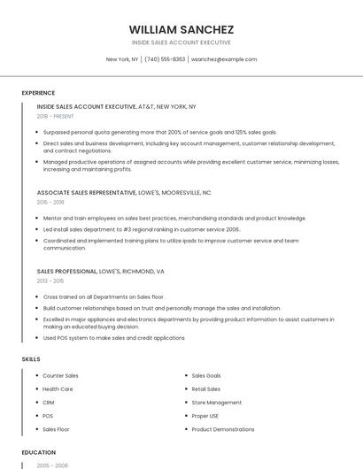 Inside Sales Account Executive Resume