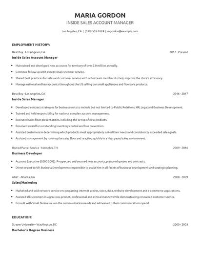 Inside Sales Account Manager Resume