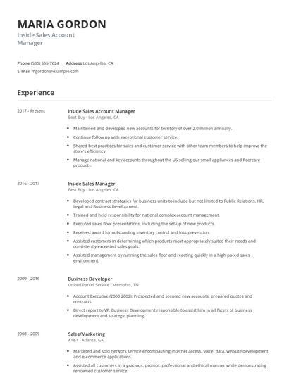 Inside Sales Account Manager Resume