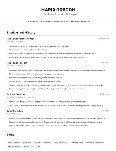Inside Sales Account Manager Resume