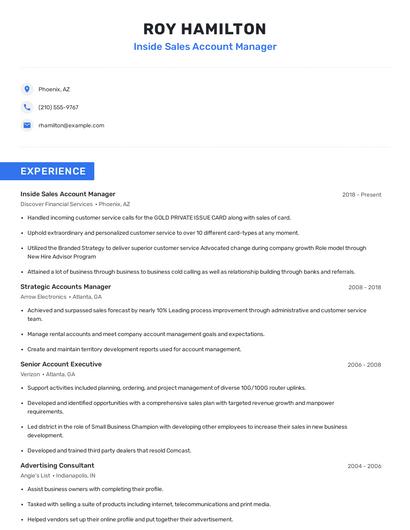 Inside Sales Account Manager Resume