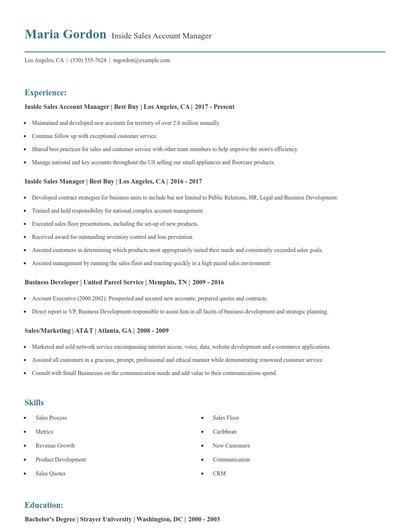 Inside Sales Account Manager Resume