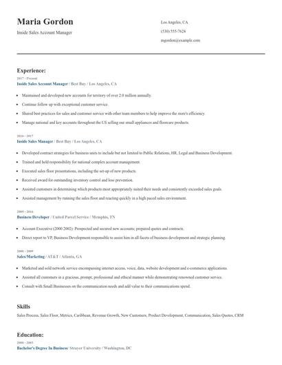 Inside Sales Account Manager Resume