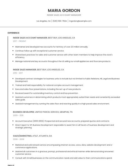 Inside Sales Account Manager Resume