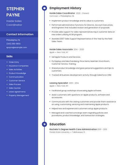 Inside Sales Coordinator Resume
