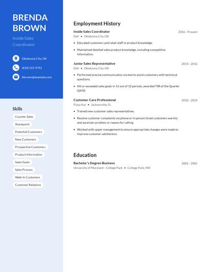 Inside Sales Coordinator Resume