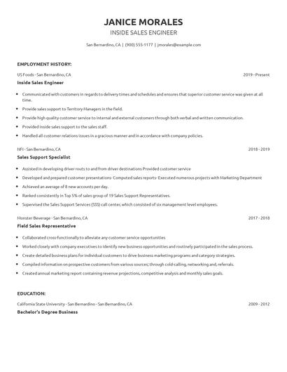 Inside Sales Engineer Resume