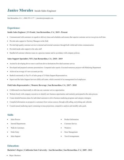 Inside Sales Engineer Resume