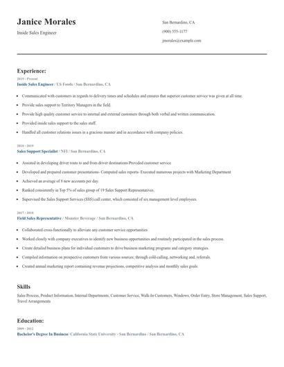 Inside Sales Engineer Resume