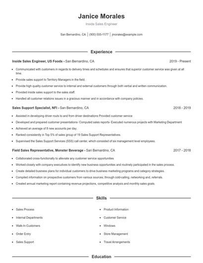 Inside Sales Engineer Resume