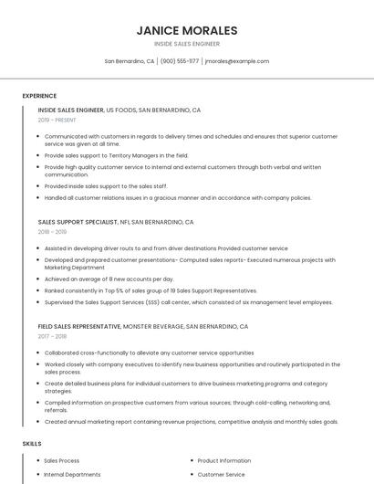 Inside Sales Engineer Resume