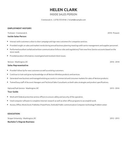 Inside Sales Person Resume
