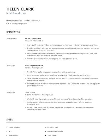 Inside Sales Person Resume