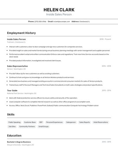 Inside Sales Person Resume