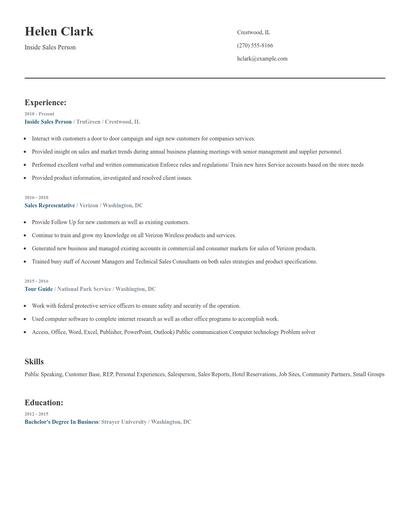 Inside Sales Person Resume