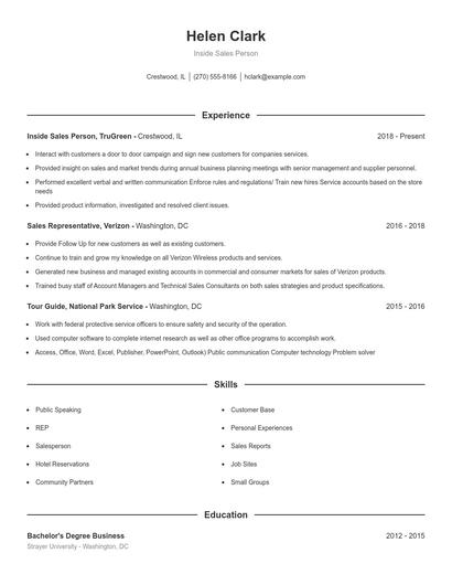 Inside Sales Person Resume
