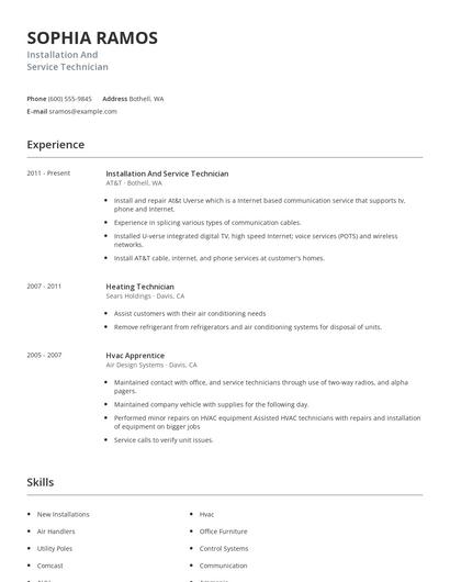 Installation And Service Technician Resume