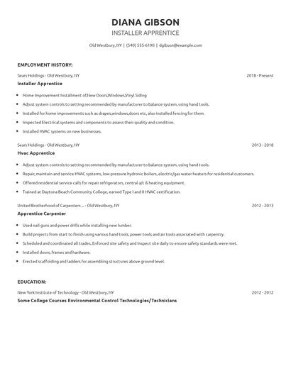 Installer Apprentice Resume