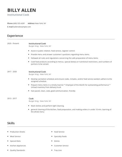 Institutional Cook Resume