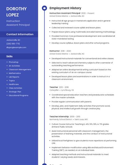 Instruction Assistant Principal Resume