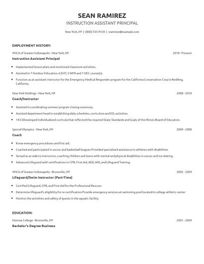 Instruction Assistant Principal Resume