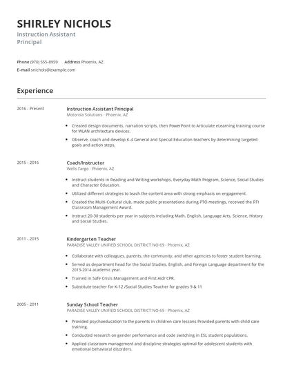 Instruction Assistant Principal Resume